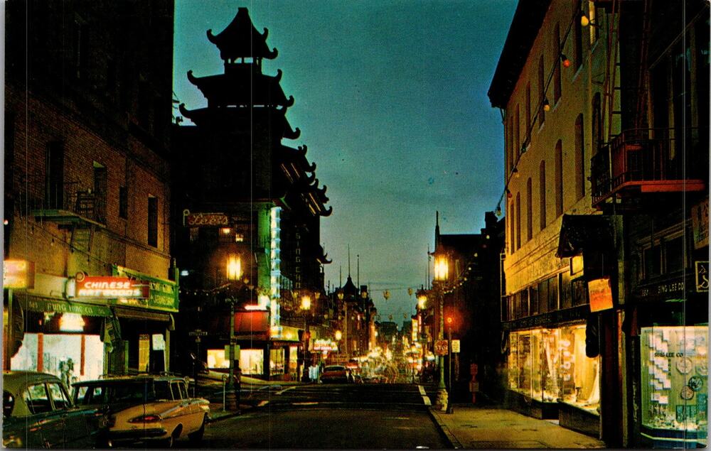 Chinatown at Night Hub of San Francisco CA Vintage Postcard SP17-28